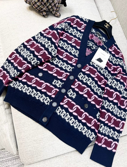 Chanel 23B Navy blue & Burgundy Cardigan