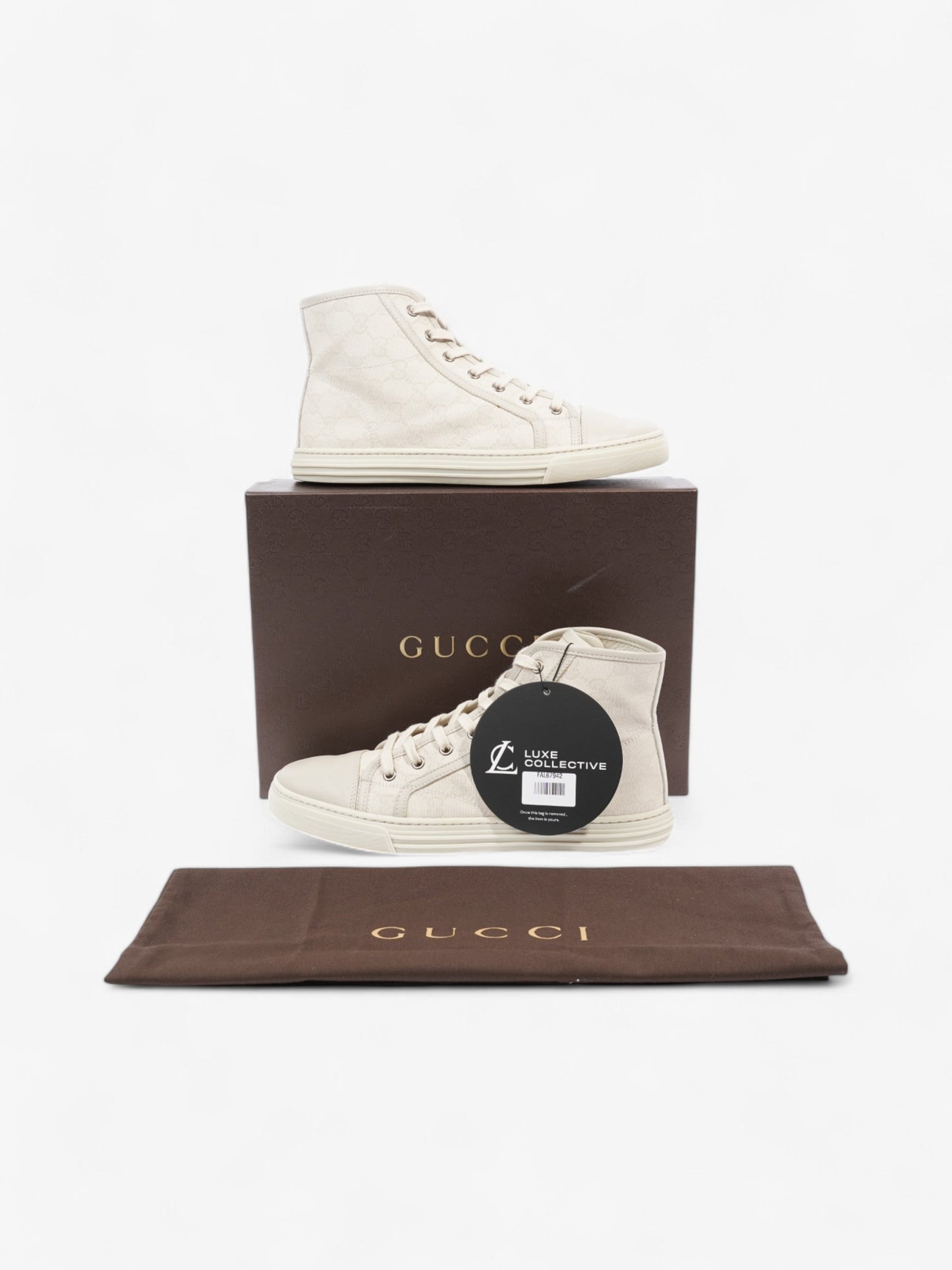 Gucci GG High-Top Sneakers Beige  Canvas EU 38.5 UK 5.5