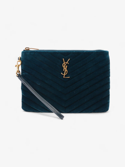 Saint Laurent Monogram Wristlet Midnight Blue Velvet
