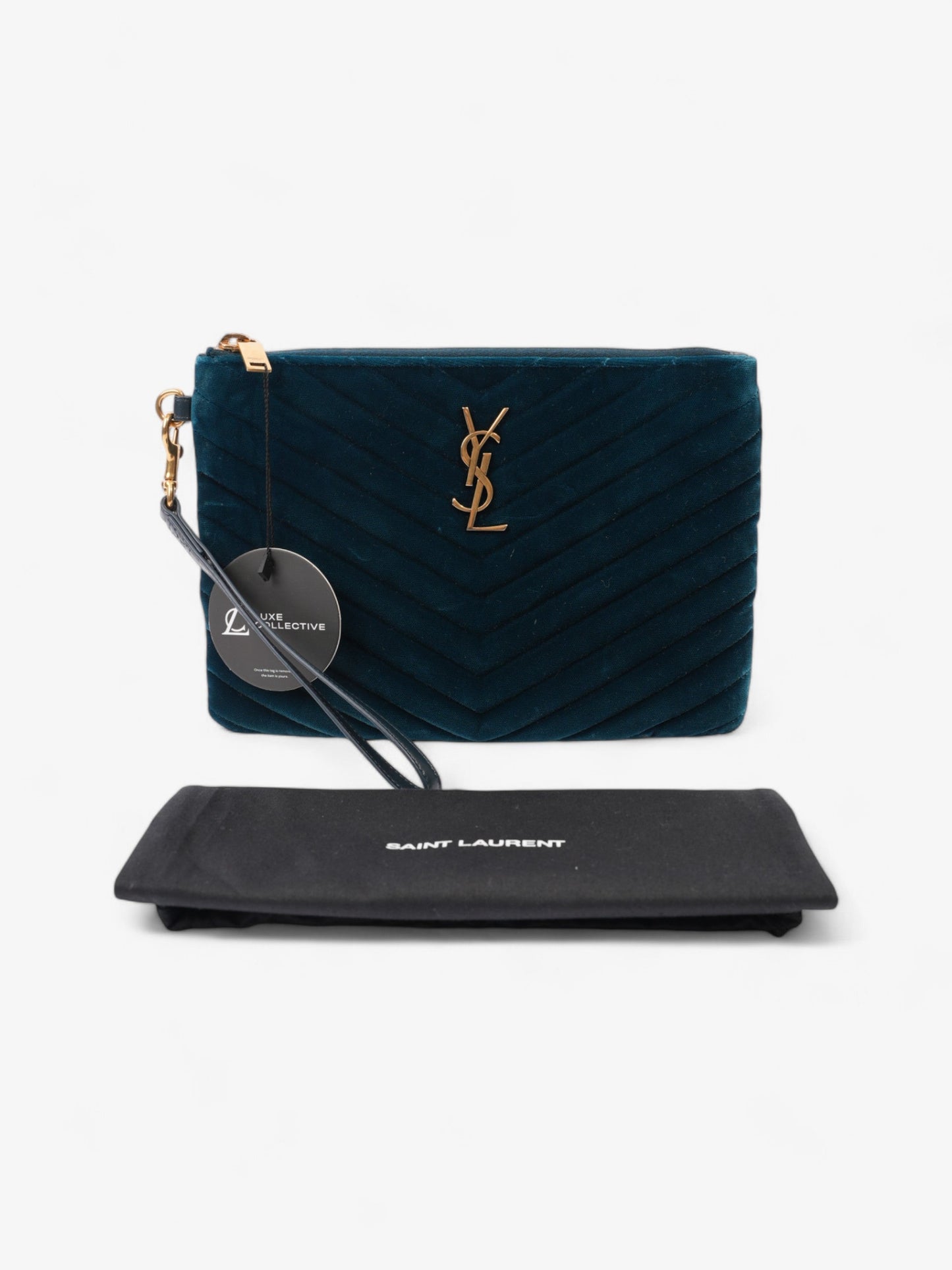 Saint Laurent Monogram Wristlet Midnight Blue Velvet
