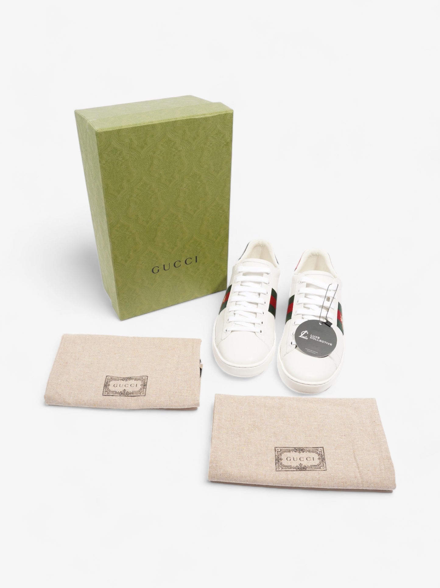 Gucci Ace Sneakers with Bee White / Red / Green Leather EU 39 UK 6