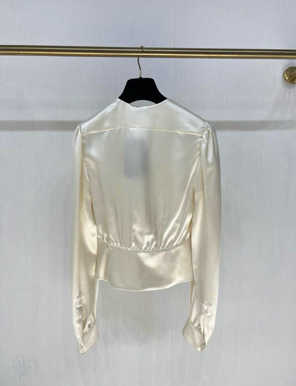 Saint Laurent V-neck cream white satin shirt, brand new FR34