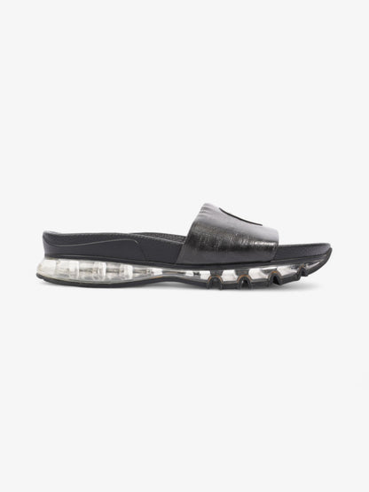Fendi Roma Logo Clear Sole Slides Black Rubber EU 43 UK 9