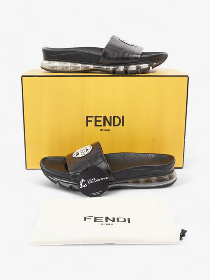 Fendi Roma Logo Clear Sole Slides Black Rubber EU 43 UK 9