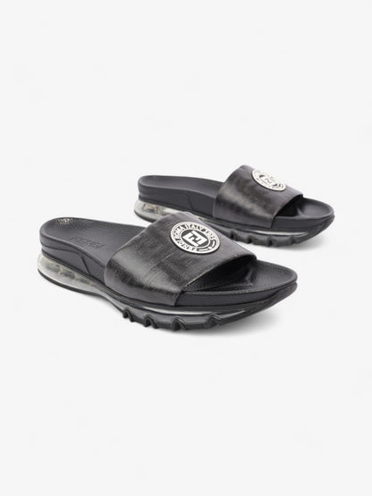 Fendi Roma Logo Clear Sole Slides Black Rubber EU 43 UK 9