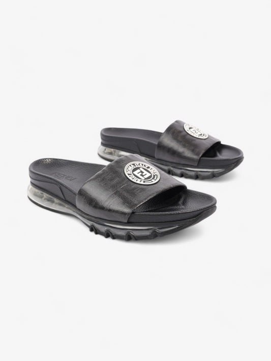 Fendi Roma Logo Clear Sole Slides Black Rubber EU 43 UK 9