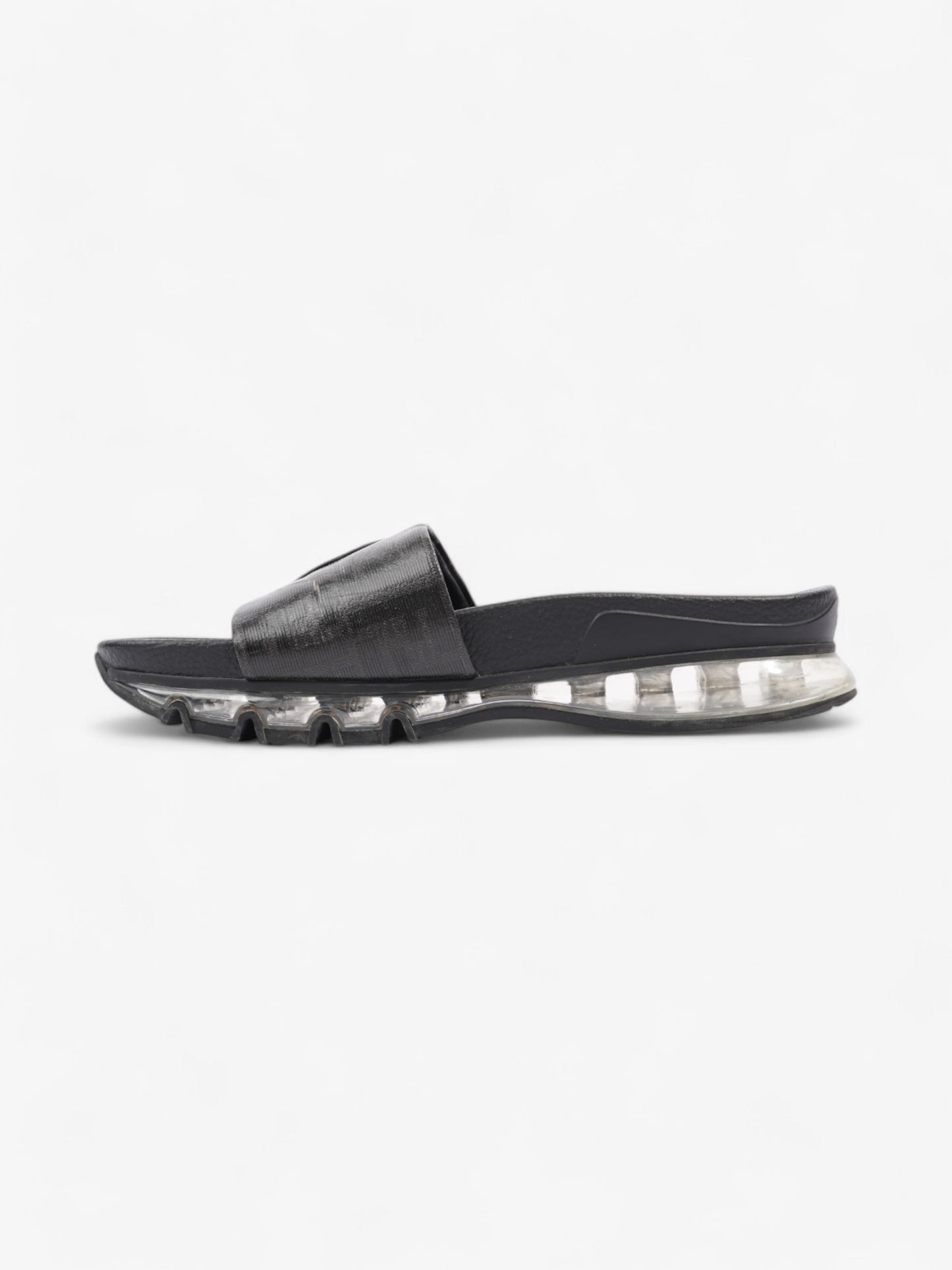 Fendi Roma Logo Clear Sole Slides Black Rubber EU 43 UK 9