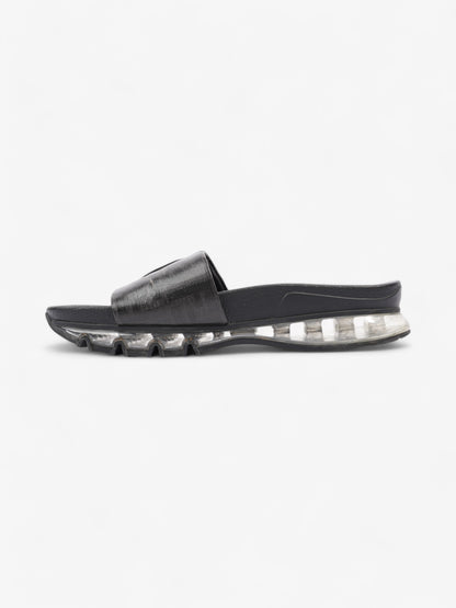 Fendi Roma Logo Clear Sole Slides Black Rubber EU 43 UK 9