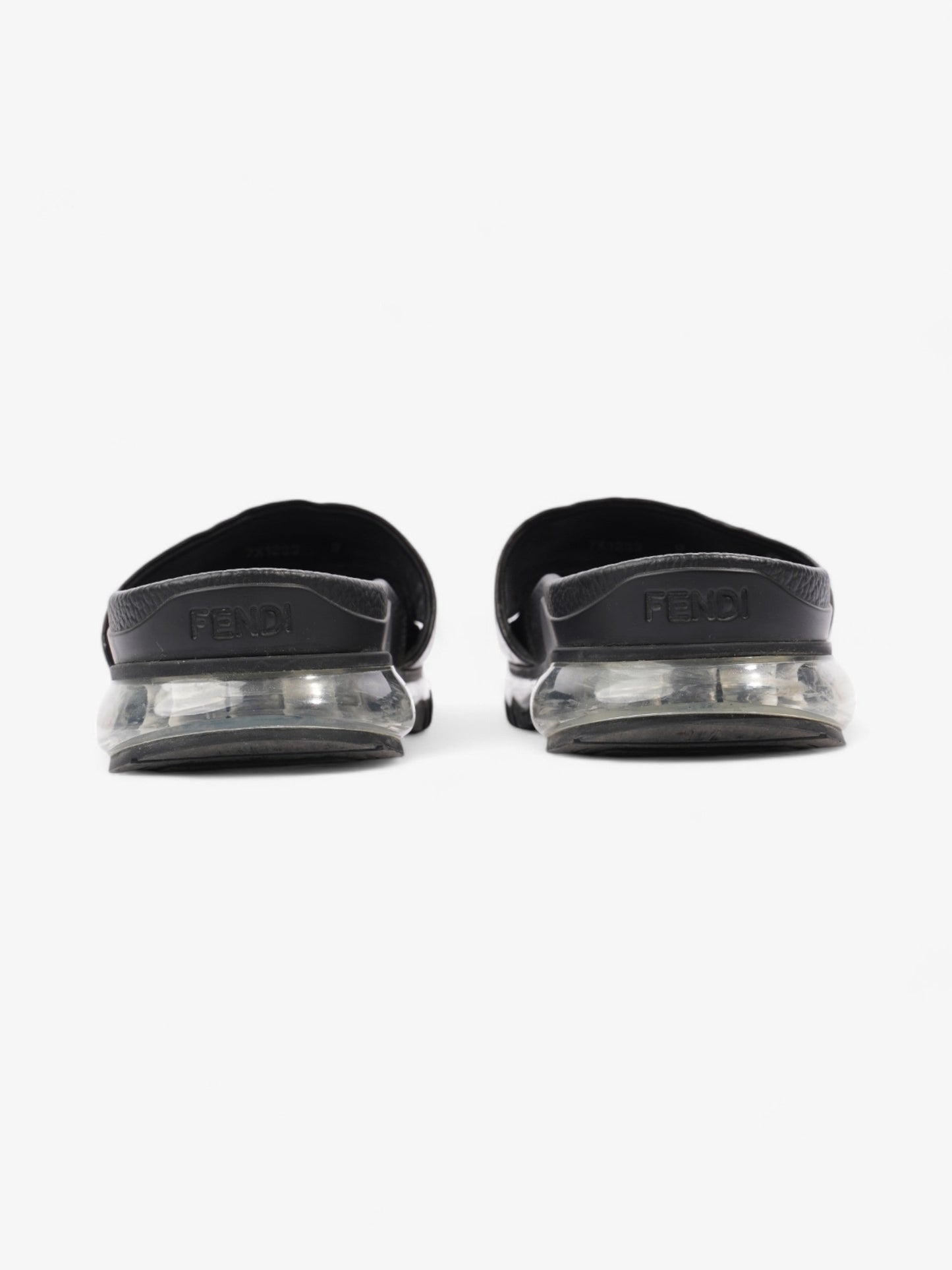 Fendi Roma Logo Clear Sole Slides Black Rubber EU 43 UK 9
