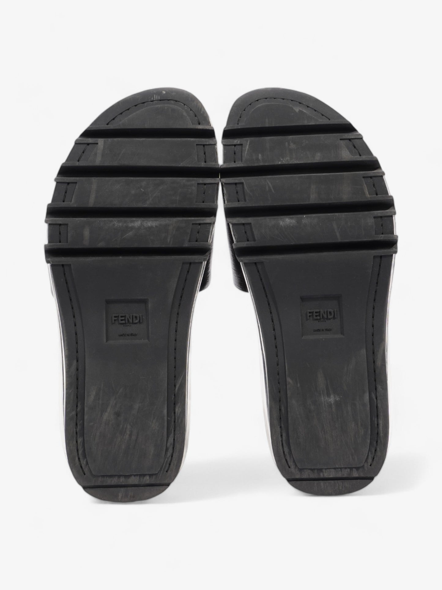 Fendi Roma Logo Clear Sole Slides Black Rubber EU 43 UK 9