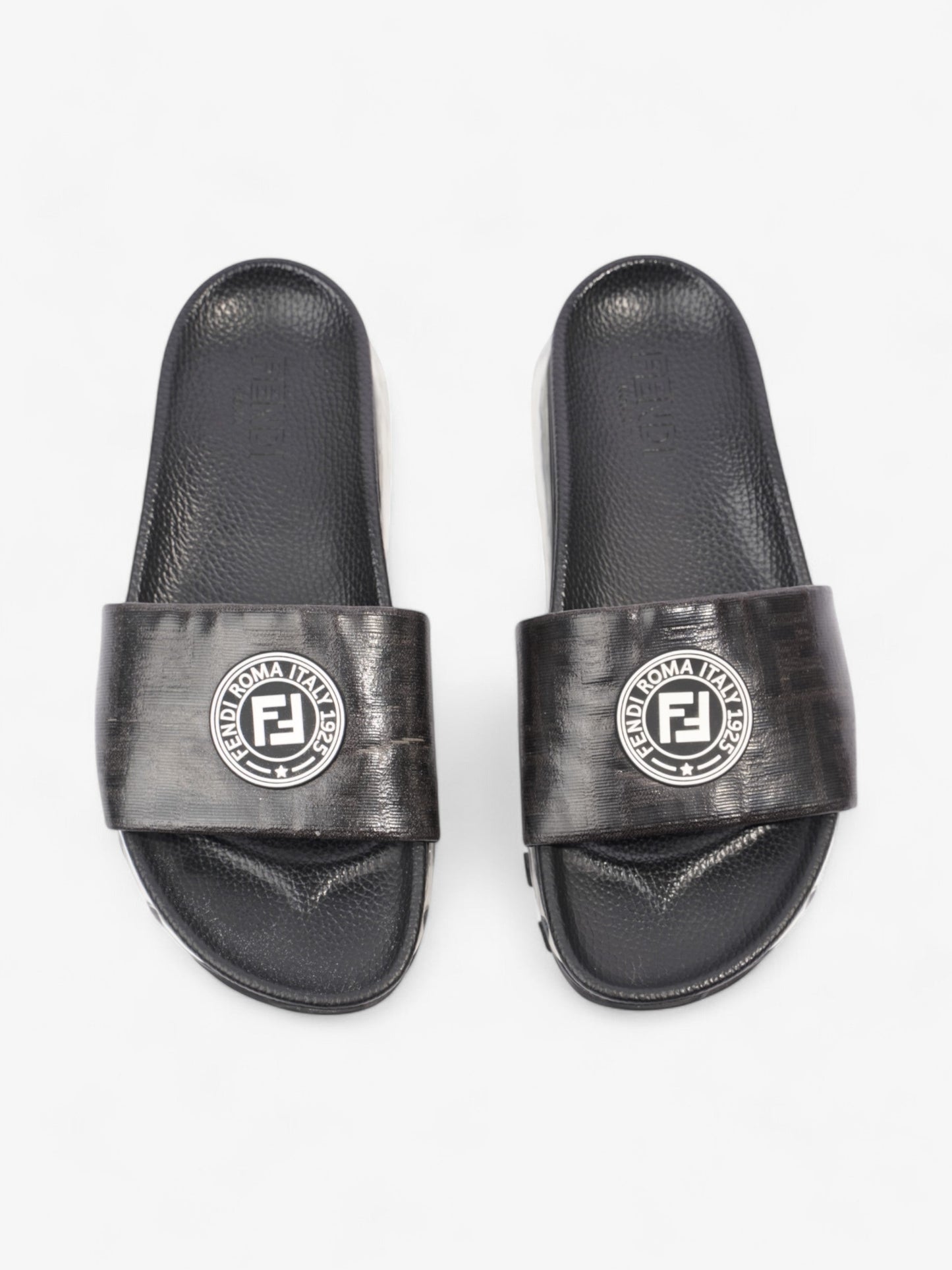 Fendi Roma Logo Clear Sole Slides Black Rubber EU 43 UK 9