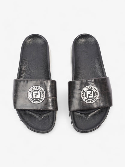 Fendi Roma Logo Clear Sole Slides Black Rubber EU 43 UK 9