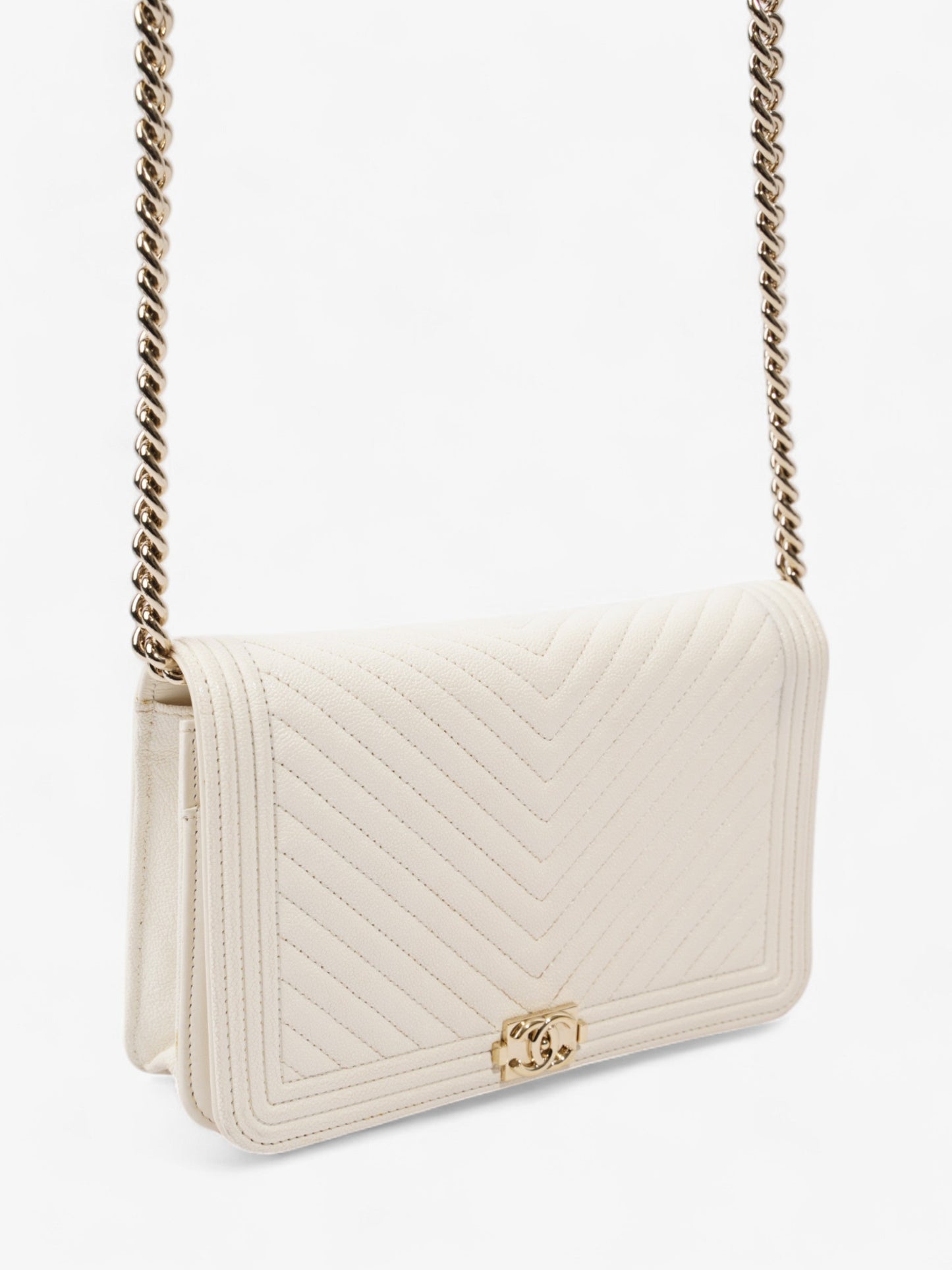 Chanel Boy Wallet on Chain White Caviar Leather