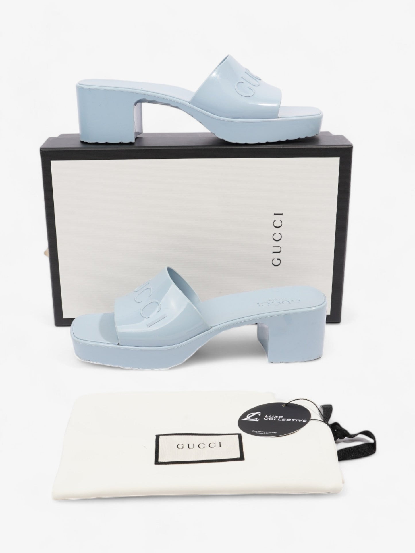 Gucci Rubber Logo Sandals 60 Light Blue Rubber EU 39 UK 6
