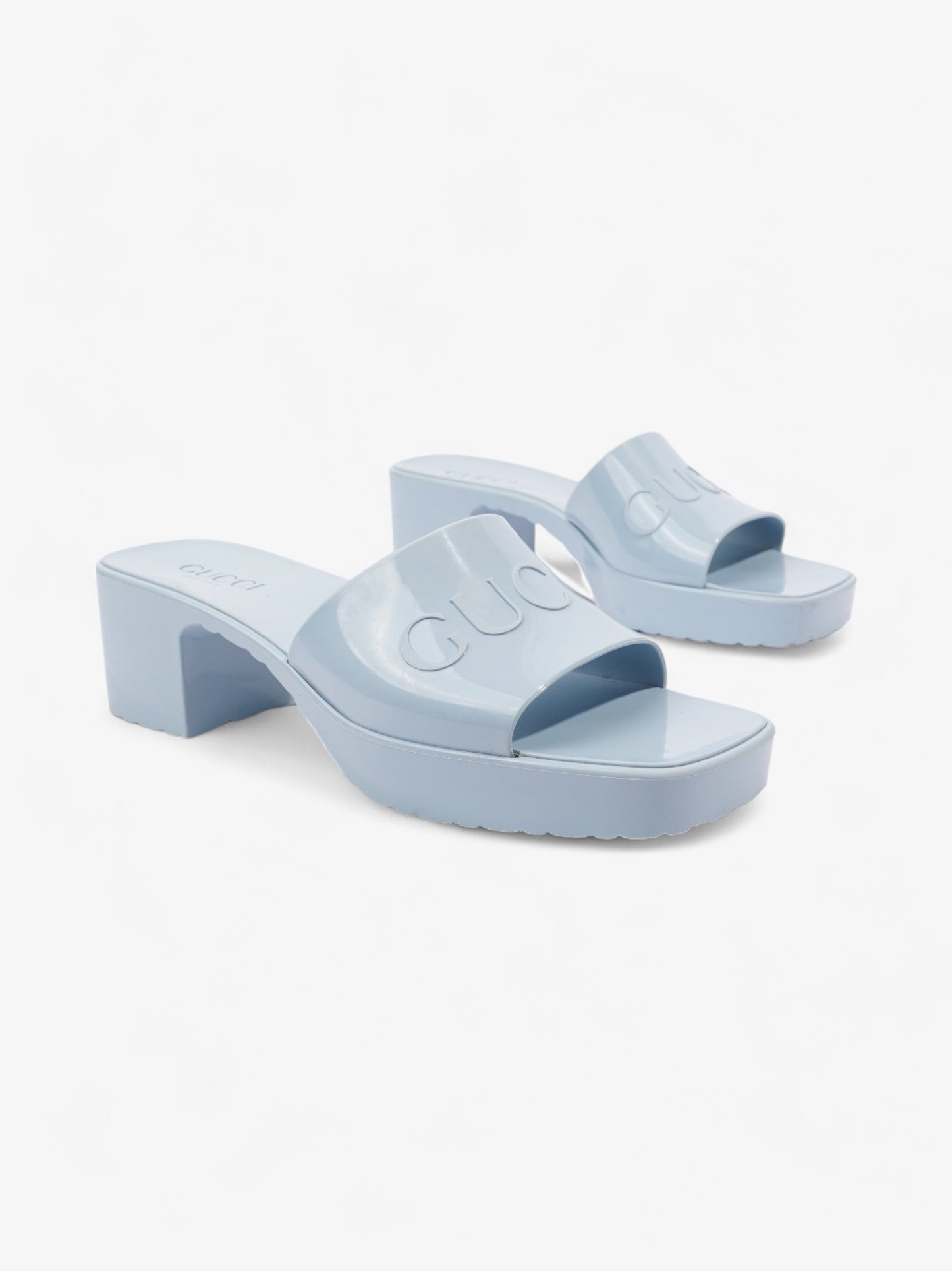 Gucci Rubber Logo Sandals 60 Light Blue Rubber EU 39 UK 6
