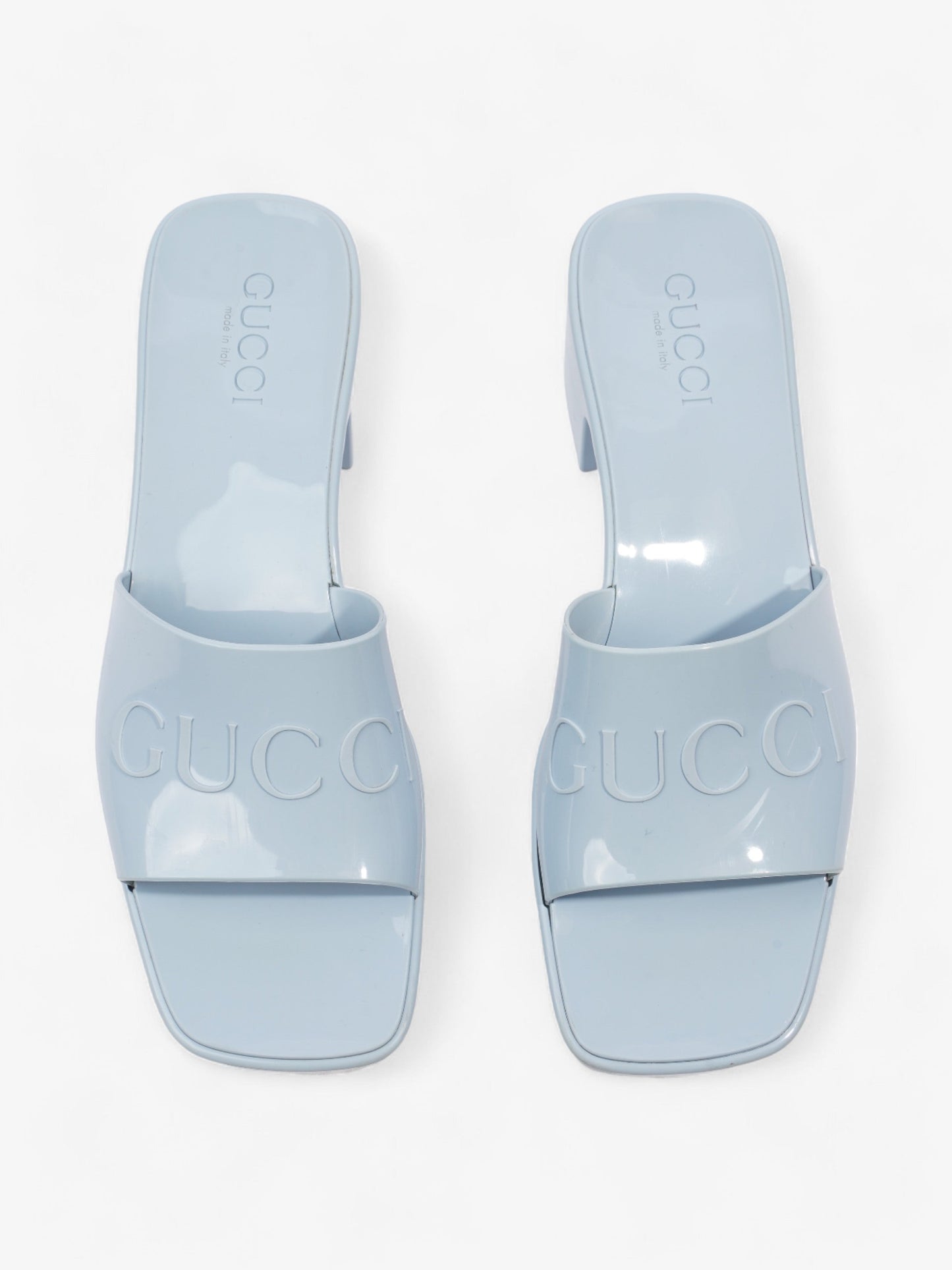 Gucci Rubber Logo Sandals 60 Light Blue Rubber EU 39 UK 6
