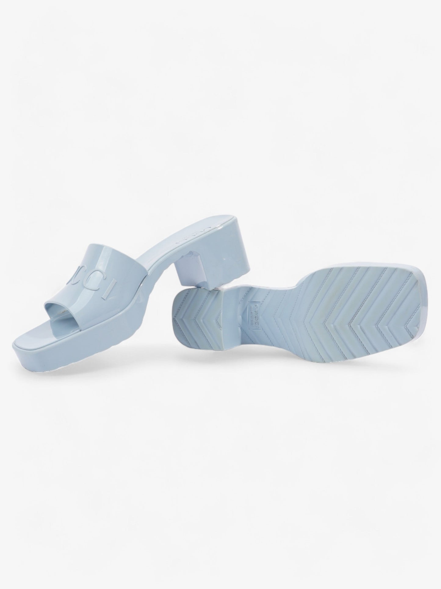 Gucci Rubber Logo Sandals 60 Light Blue Rubber EU 39 UK 6