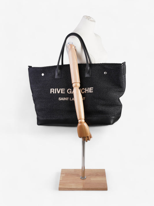 Saint Laurent Rive Gauche Tote Bag Black Raffia Large
