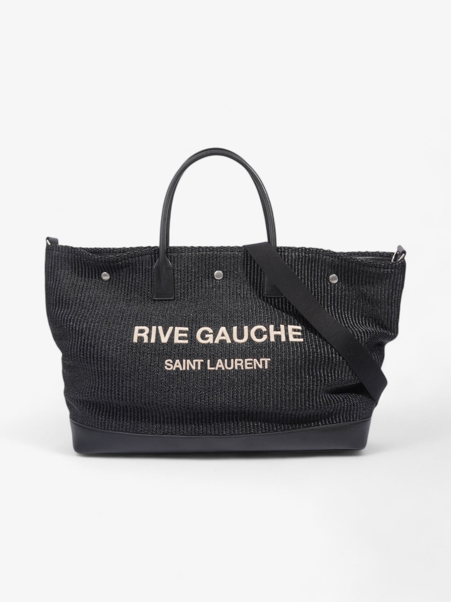 Saint Laurent Rive Gauche Tote Bag Black Raffia Large