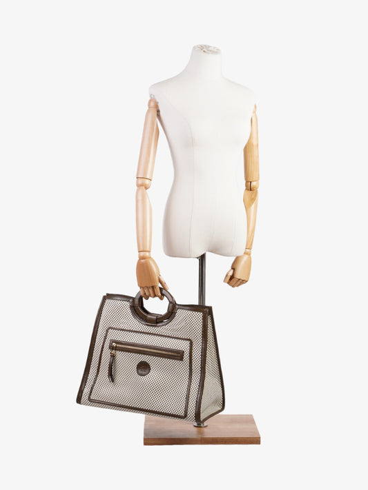 Fendi Perforated Runaway Shopper Tote White / Brown Leather Large