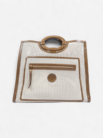 Fendi Perforated Runaway Shopper Tote White / Brown Leather Large