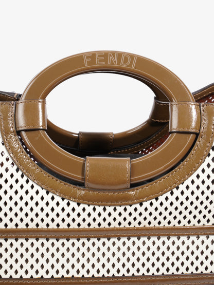 Fendi Perforated Runaway Shopper Tote White / Brown Leather Large