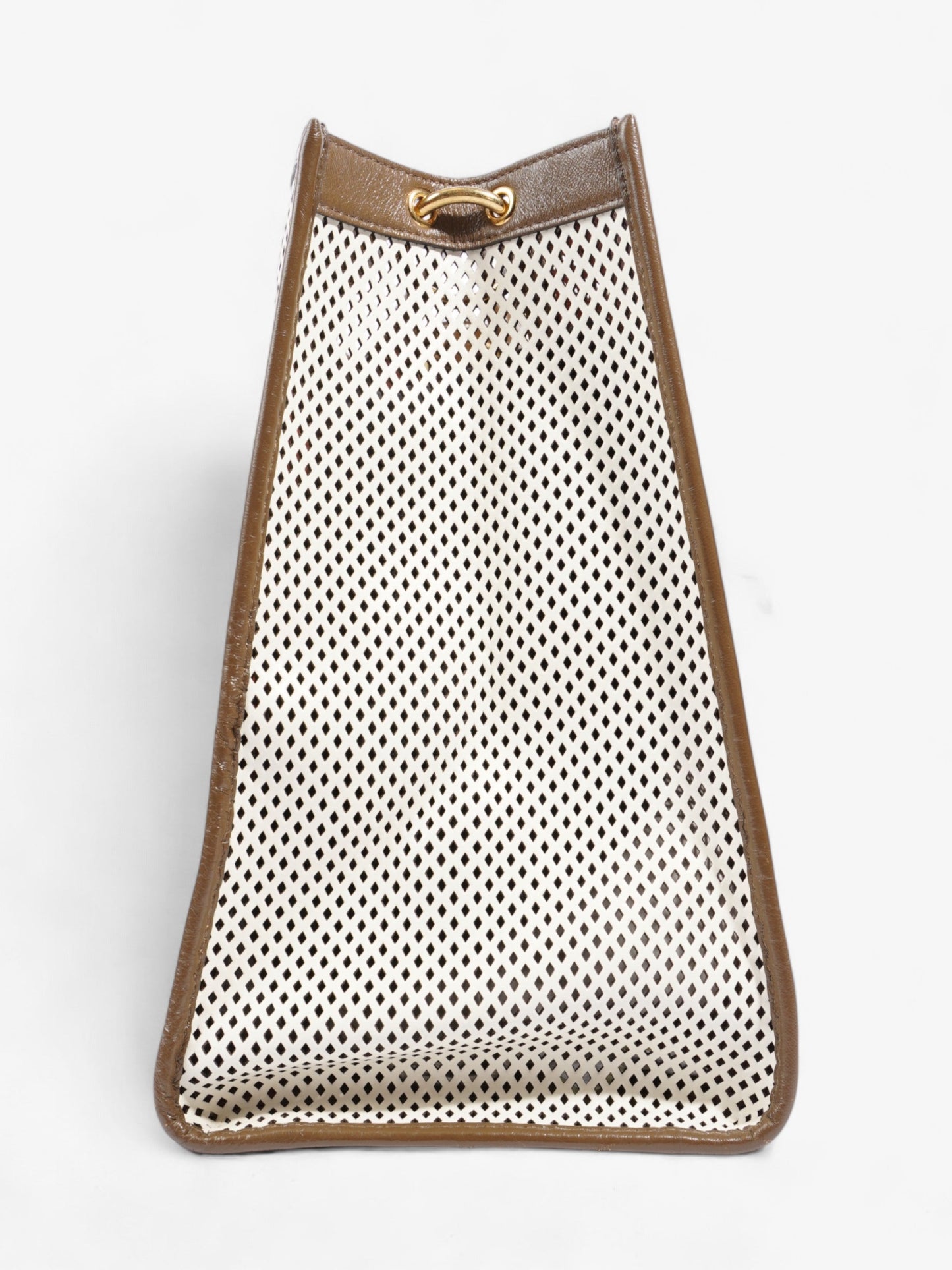 Fendi Perforated Runaway Shopper Tote White / Brown Leather Large