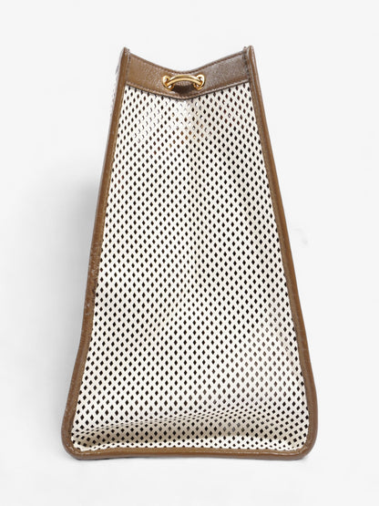 Fendi Perforated Runaway Shopper Tote White / Brown Leather Large