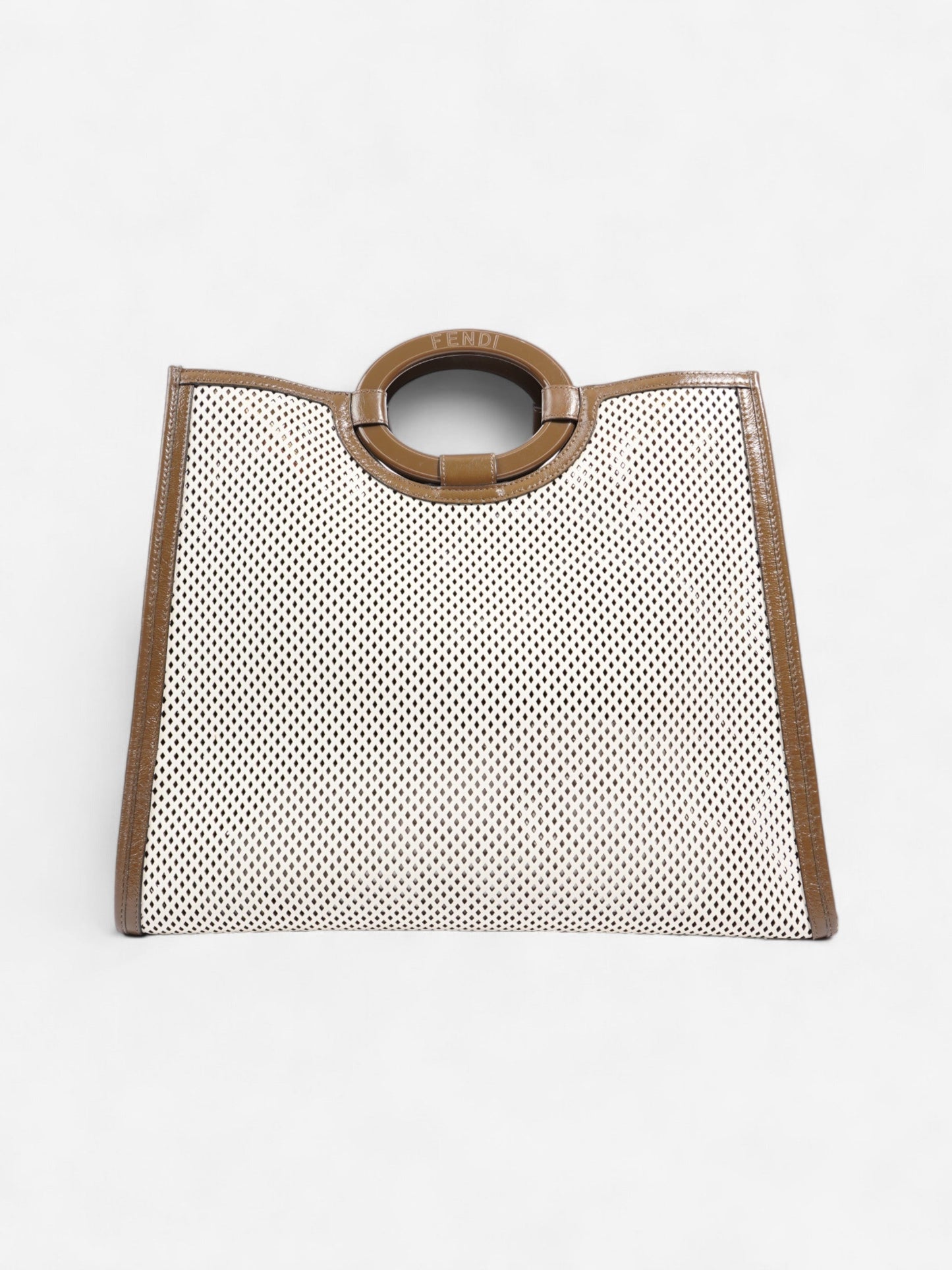 Fendi Perforated Runaway Shopper Tote White / Brown Leather Large