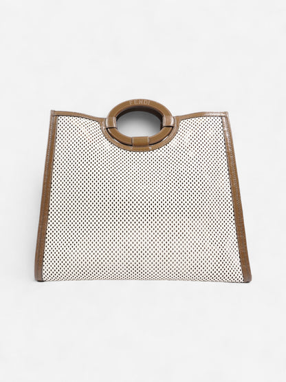 Fendi Perforated Runaway Shopper Tote White / Brown Leather Large