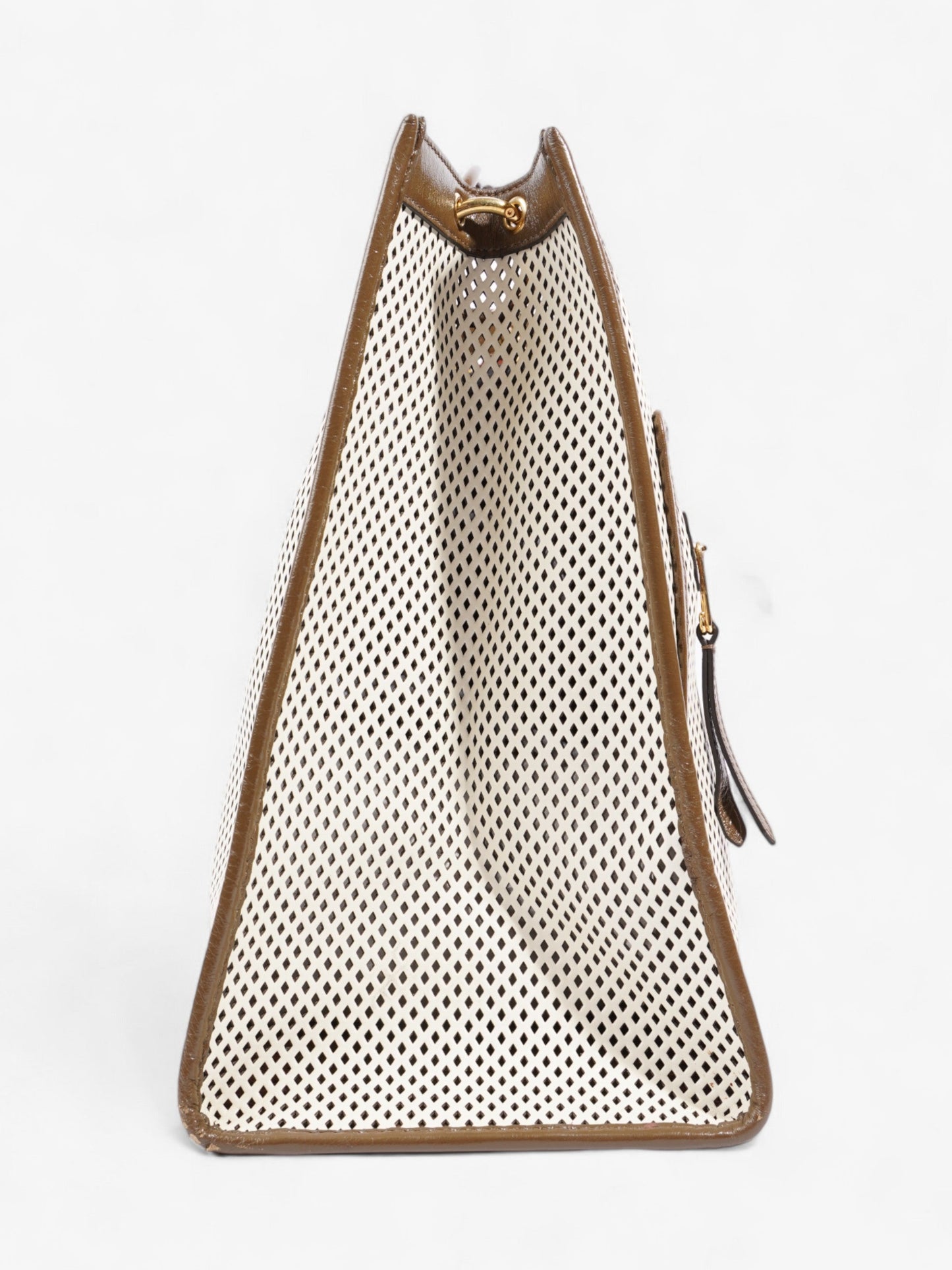 Fendi Perforated Runaway Shopper Tote White / Brown Leather Large