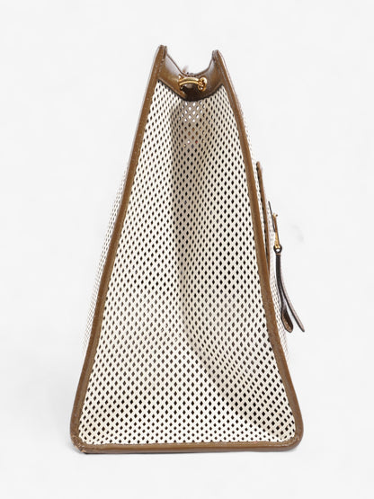 Fendi Perforated Runaway Shopper Tote White / Brown Leather Large