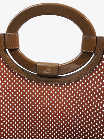 Fendi Perforated Runaway Shopper Tote White / Brown Leather Large