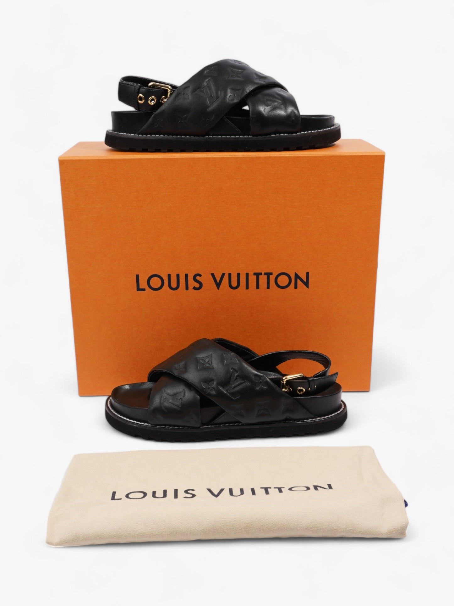 Louis Vuitton Paseo Flat Sandal Black Lambskin Leather EU 39 UK 6