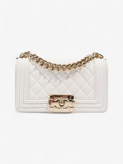 Chanel Boy Bag White Lambskin Leather Small