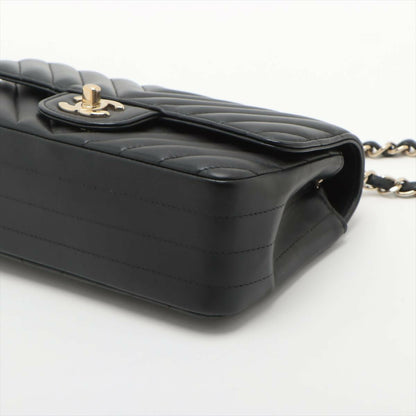 Chanel Black Caviar Flat Chevron Quilted Medium Double Flap Bag
