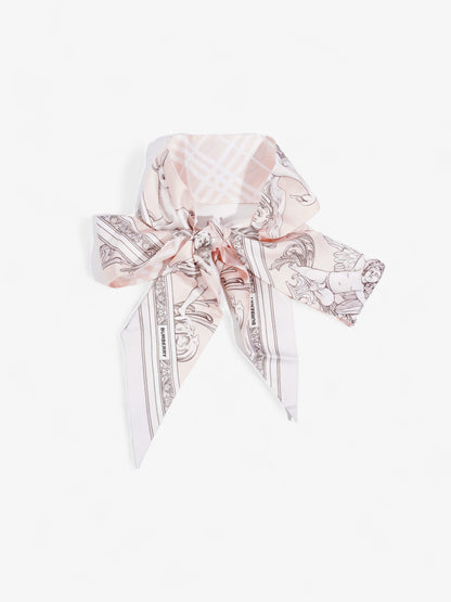 Burberry Garden Statues Skinny Scarf Alabaster Pink Silk 180cm x 8cm