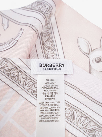 Burberry Garden Statues Skinny Scarf Alabaster Pink Silk 180cm x 8cm