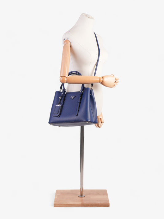Prada Double Handle Tote Blue Saffiano Leather