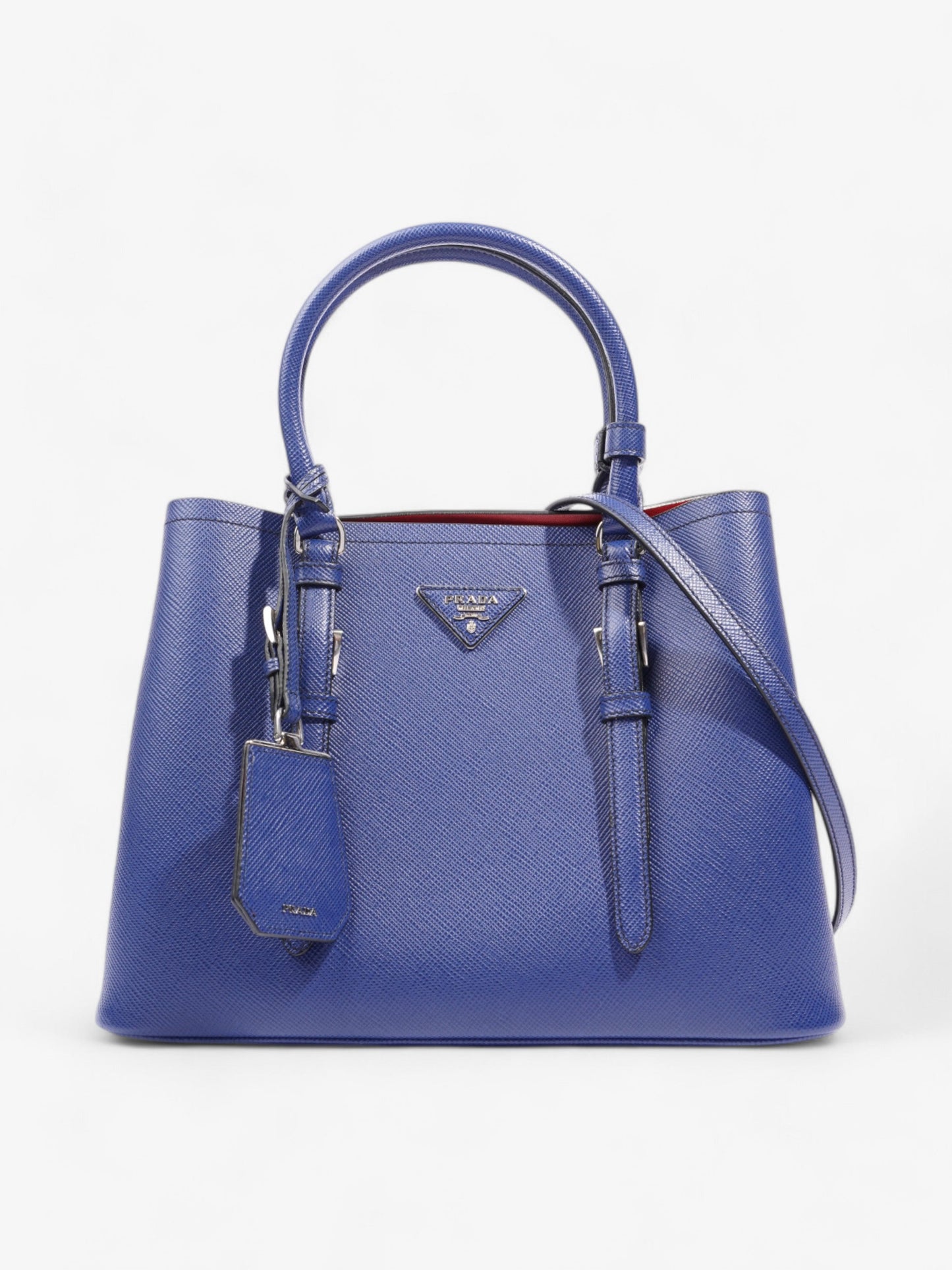 Prada Double Handle Tote Blue Saffiano Leather