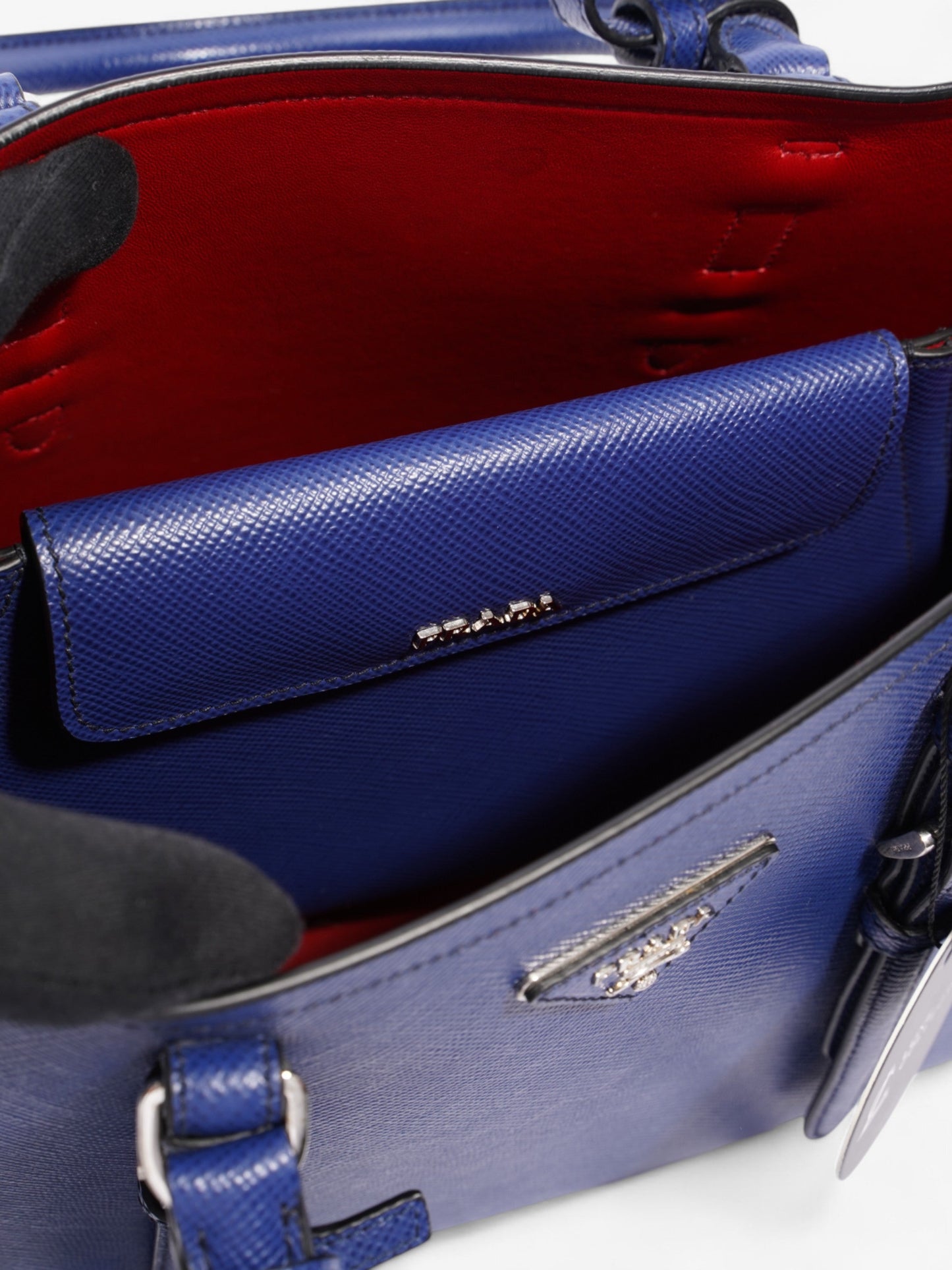 Prada Double Handle Tote Blue Saffiano Leather