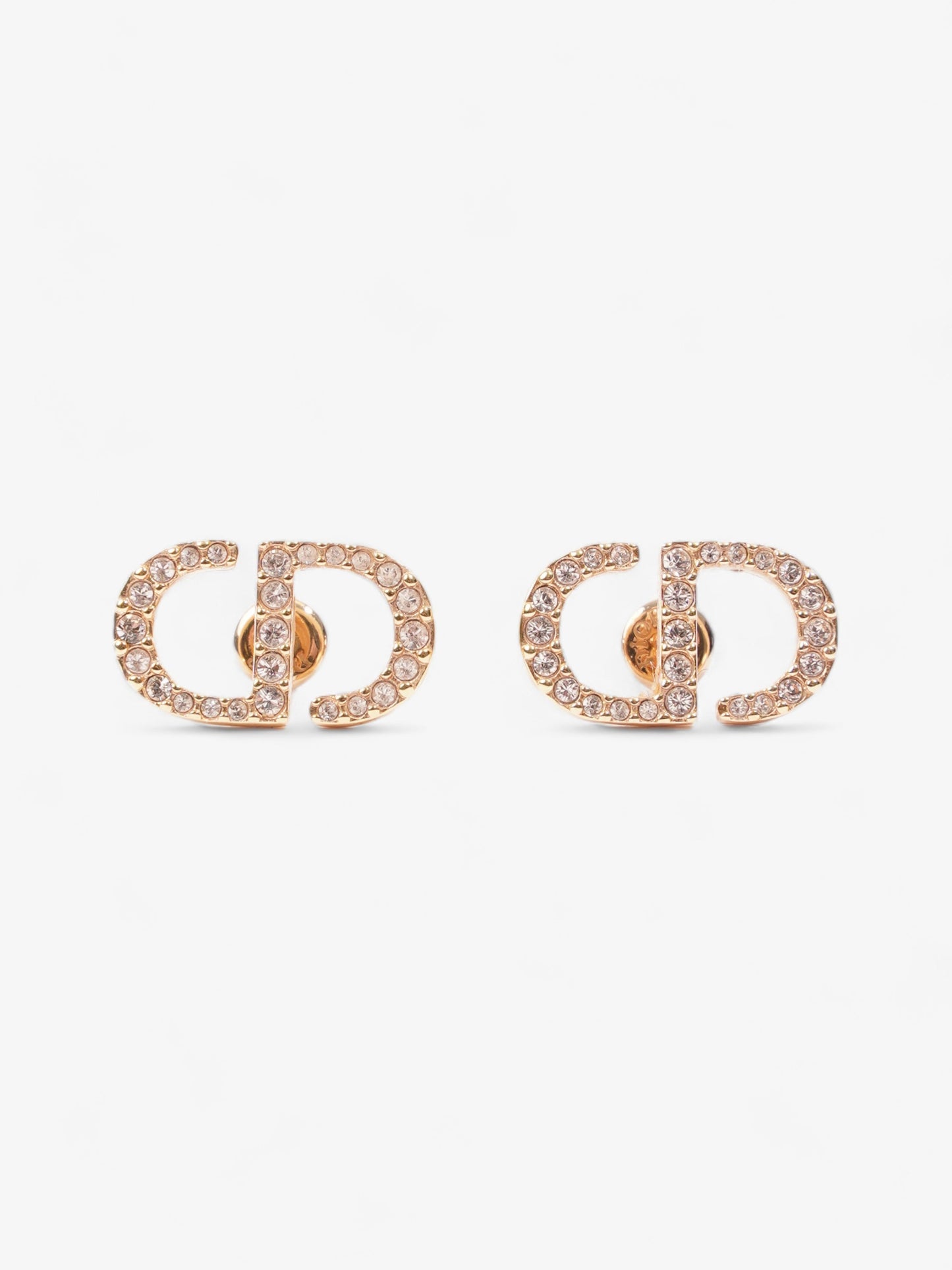 Christian Dior Petit CD Stud Earrings with White Crystals Gold Base Metal