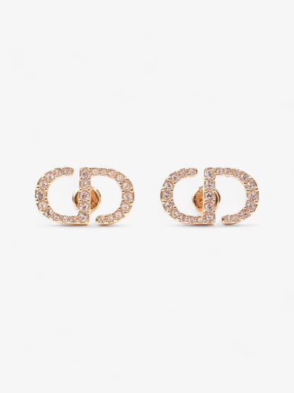 Christian Dior Petit CD Stud Earrings with White Crystals Gold Base Metal