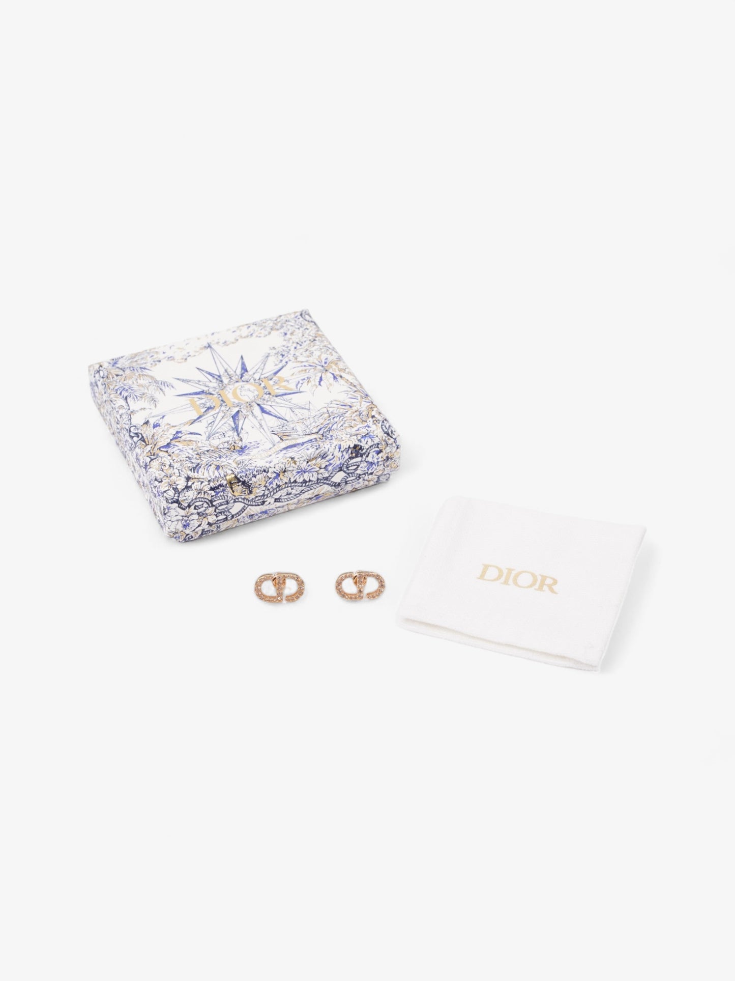 Christian Dior Petit CD Stud Earrings with White Crystals Gold Base Metal