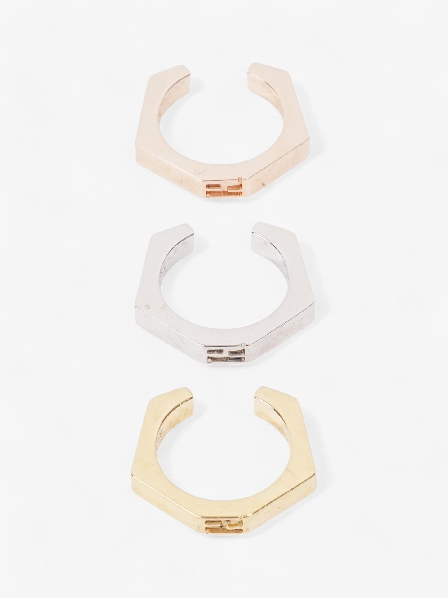 Fendi 3 Stack FF Rings Gold / Bronze / Silver Base Metal Medium (Circumference - 55mm)