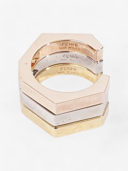 Fendi 3 Stack FF Rings Gold / Bronze / Silver Base Metal Medium (Circumference - 55mm)