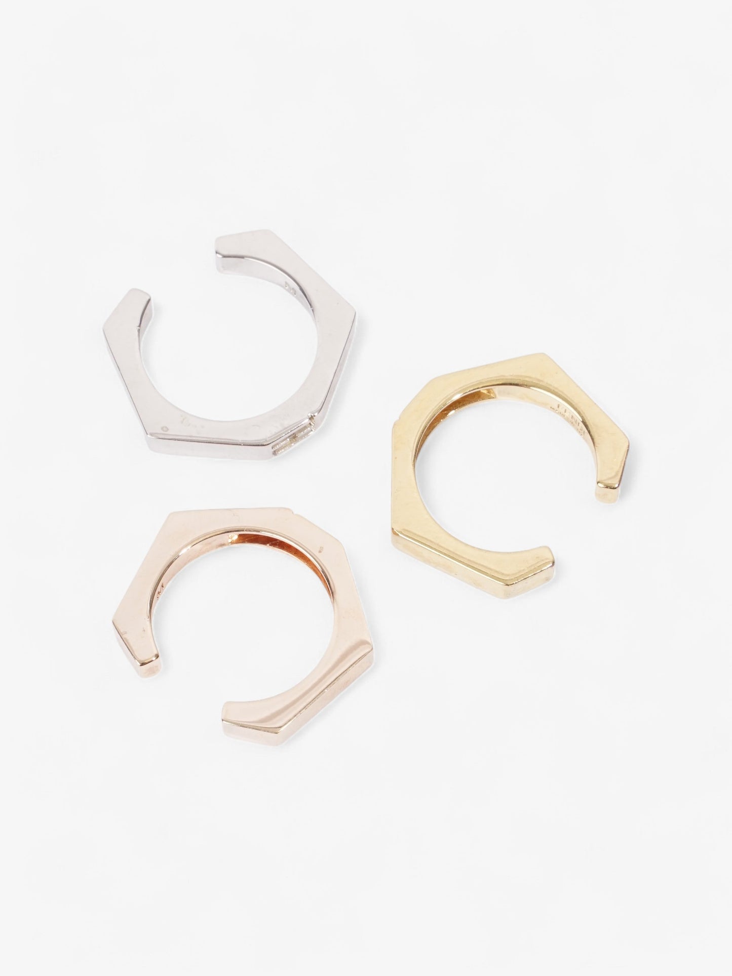 Fendi 3 Stack FF Rings Gold / Bronze / Silver Base Metal Medium (Circumference - 55mm)