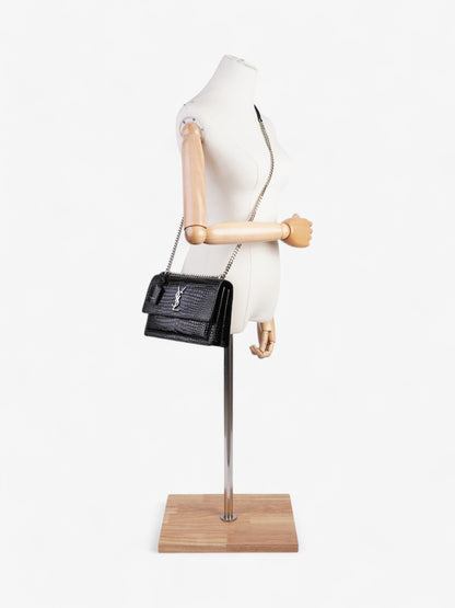 Saint Laurent Sunset Black Embossed Leather Medium