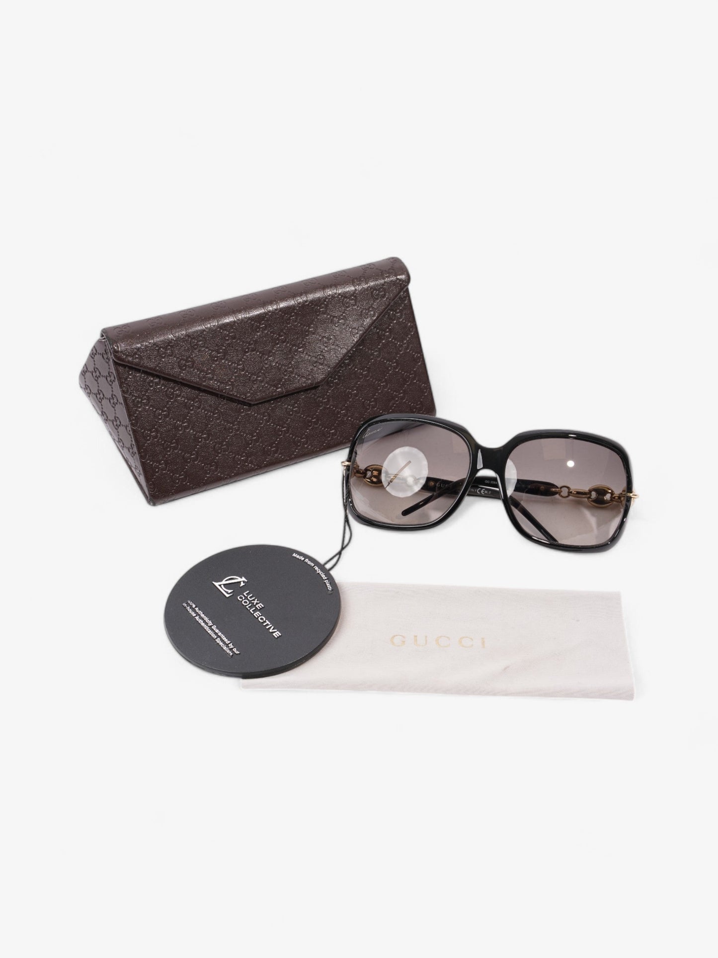 Gucci Chain Sunglasses Black / Gold Acetate 115mm