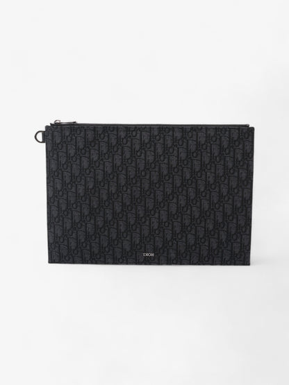 Christian Dior A4 Pouch Black Oblique Cotton
